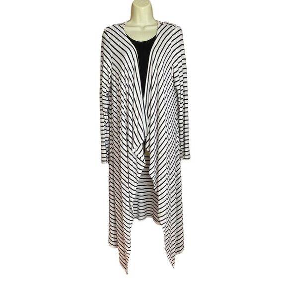 Canari Longline Black Off White Stripe Open Drape Sweater Cardigan, size 3XL - Picture 2 of 7